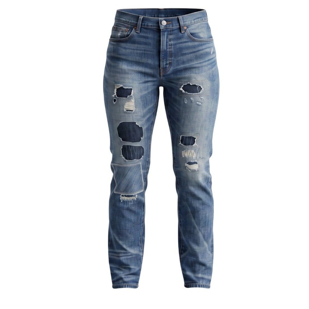Rugby Ralph Lauren Slim Boyfriend Distressed Patchwork Jeans Blue 28